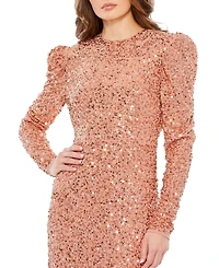 Mac Duggal Women's Sequined Long Sleeve High Neck Trumpet Dress