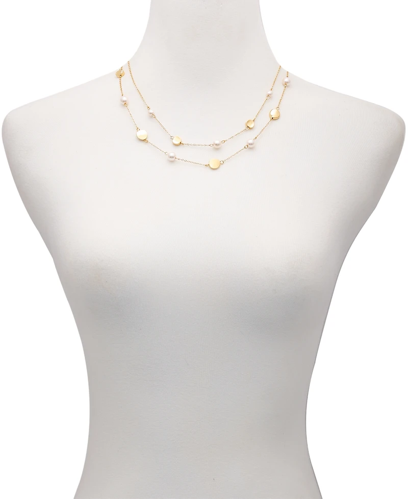 T Tahari Gold-Tone Imitation Pearl Layered Necklace