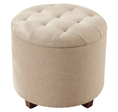 Donovan Round Tufted Linen Storage Ottoman