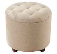 Donovan Round Tufted Linen Storage Ottoman