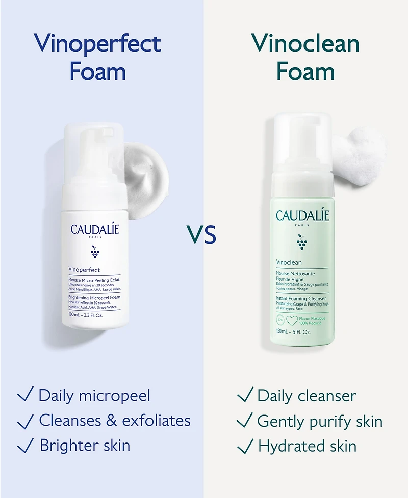 Caudalie Vinoperfect Instant Brightening Micropeel Foam, 3.3 oz.