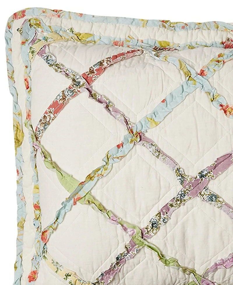 Laura Ashley Ruffle Garden Appliqued Diamond Cotton Sham, Standard