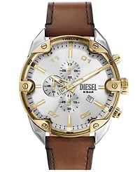 Diesel Men's Spiked Chronograph Brown Leather Watch 49mm