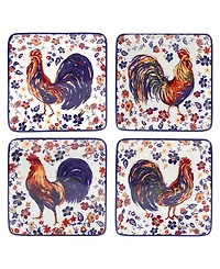 Certified International Morning Rooster Set of 4 Canape Plates