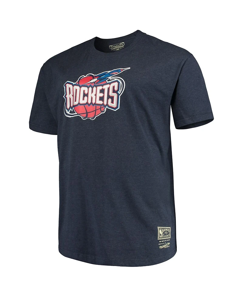 Men's Mitchell & Ness Navy Distressed Houston Rockets Big and Tall Hardwood Classics Vintage-Like Logo T-shirt
