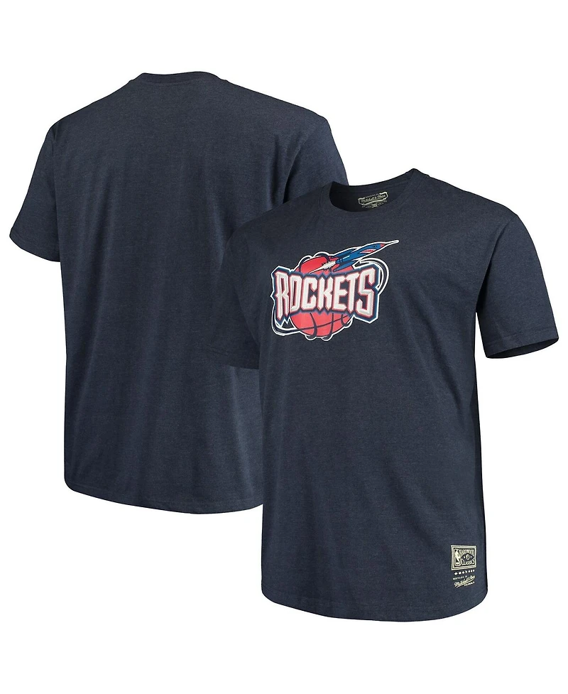 Men's Mitchell & Ness Navy Distressed Houston Rockets Big and Tall Hardwood Classics Vintage-Like Logo T-shirt