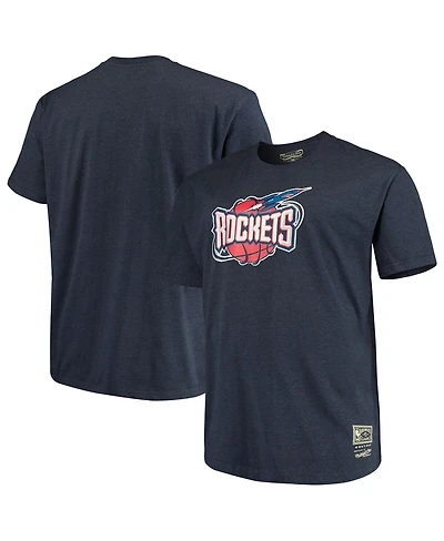 Men's Mitchell & Ness Navy Distressed Houston Rockets Big and Tall Hardwood Classics Vintage-Like Logo T-shirt