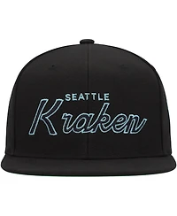 Men's Mitchell & Ness Black Seattle Kraken Core Team Script 2.0 Snapback Hat