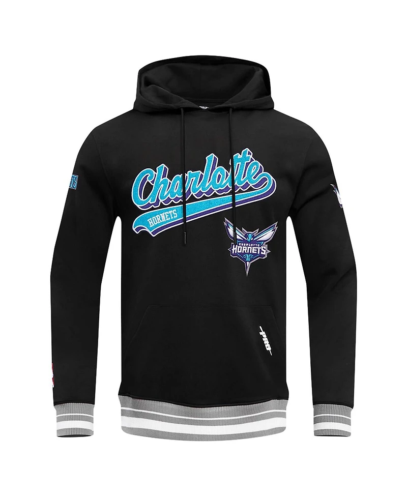 Men's Pro Standard Black Charlotte Hornets Script Tail Pullover Hoodie