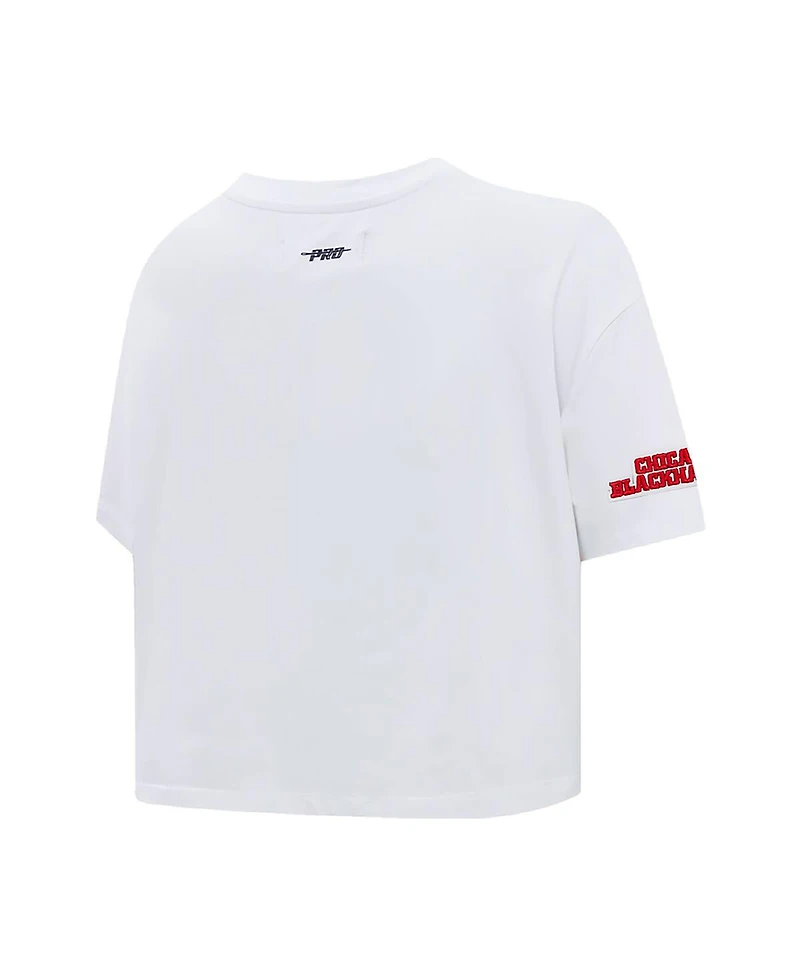 Women's Pro Standard White Chicago Blackhawks Boxy Script Tail Cropped T-shirt