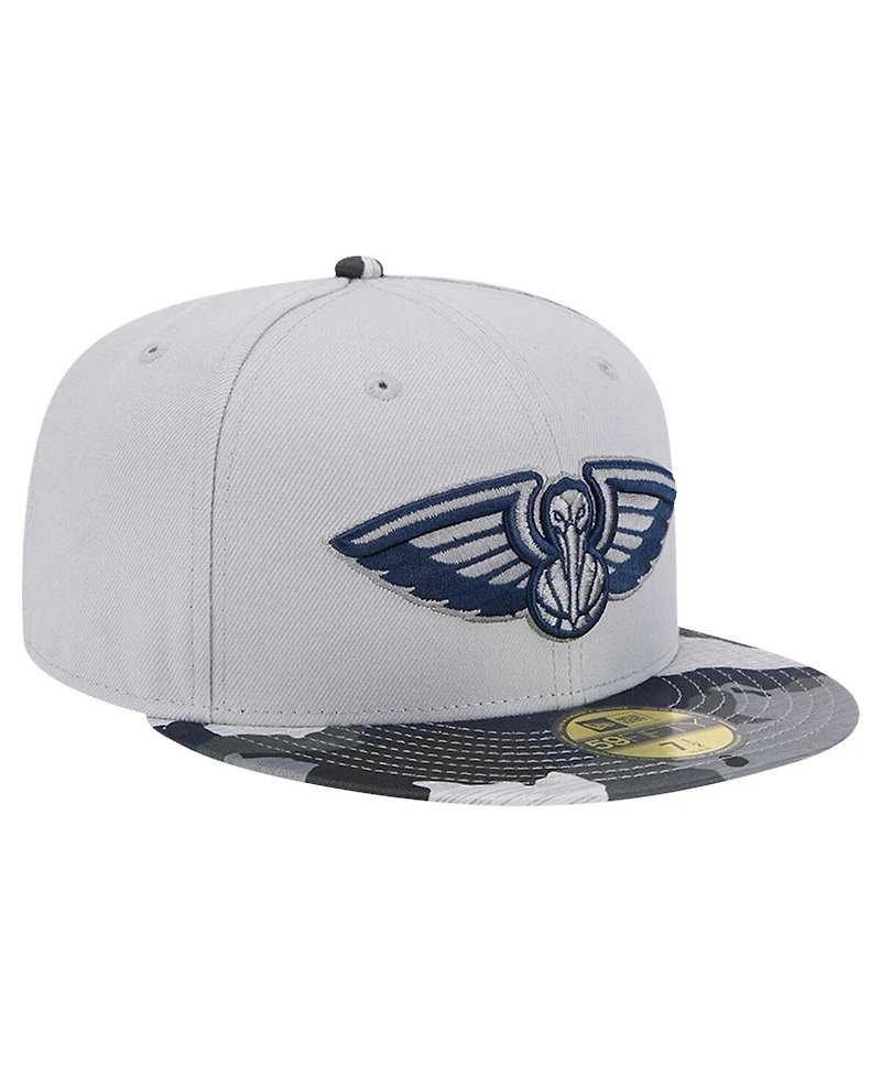 Men's New Era Gray Orleans Pelicans Active Color Camo Visor 59FIFTY Fitted Hat