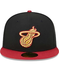 Men's New Era Black, Red Miami Heat Gameday Gold Pop Stars 59FIFTY Fitted Hat