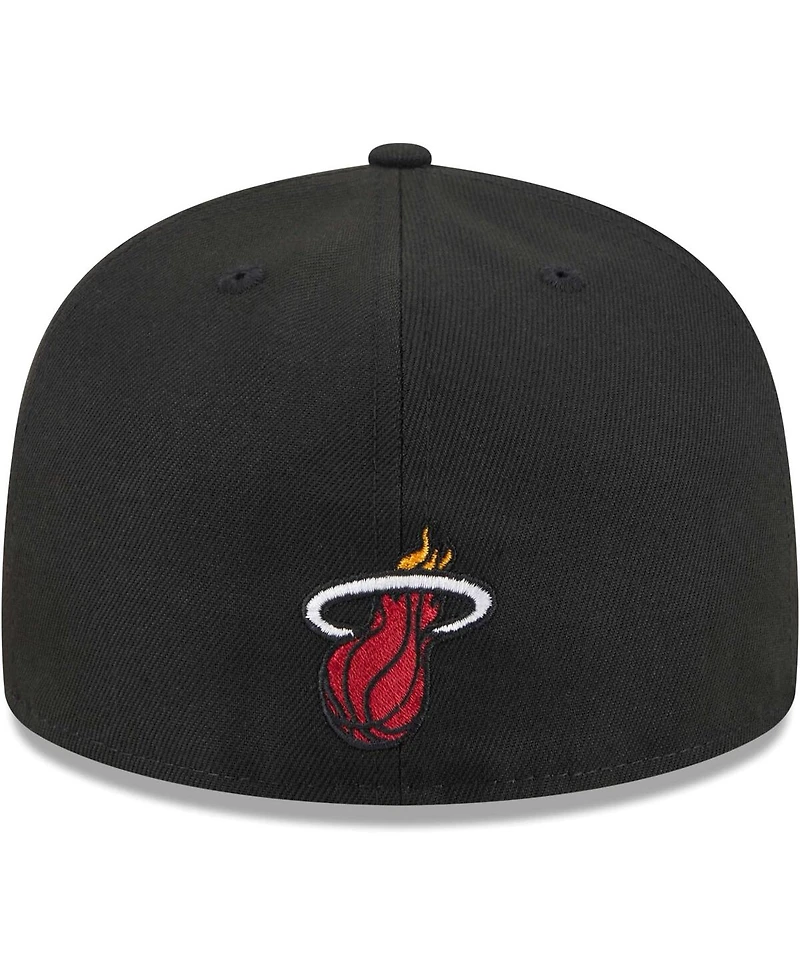 Men's New Era Black Miami Heat Game Day Hollow Logo Mashup 59FIFTY Fitted Hat