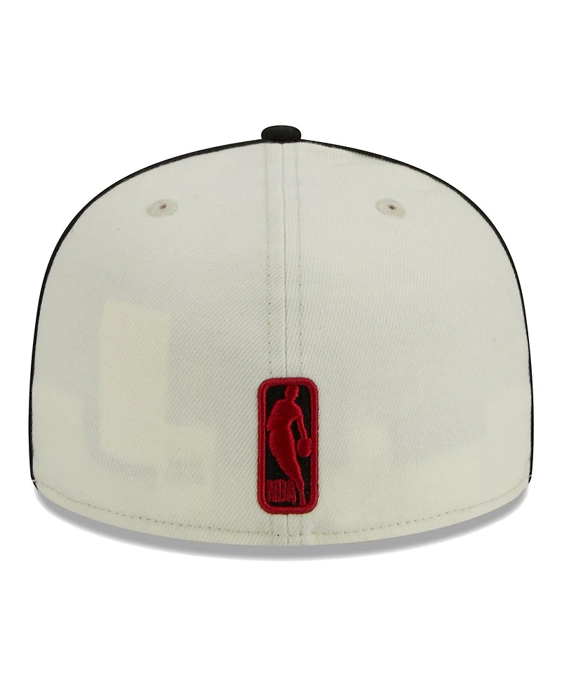 Men's New Era Cream, Black Miami Heat Piping 2-Tone 59FIFTY Fitted Hat