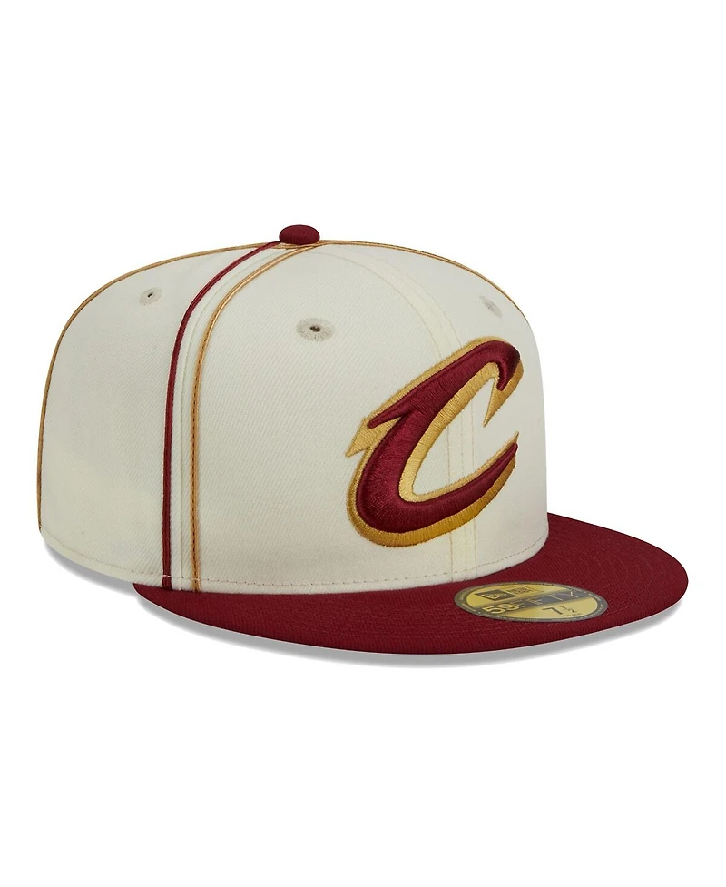 Men's New Era Cream, Wine Cleveland Cavaliers Piping 2-Tone 59FIFTY Fitted Hat
