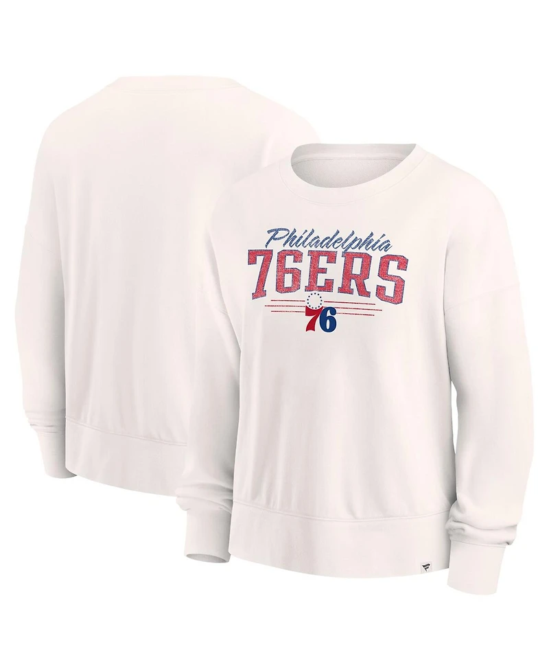 Women's Fanatics Cream Distressed Philadelphia 76ers Close the Game Pullover Sweatshirt