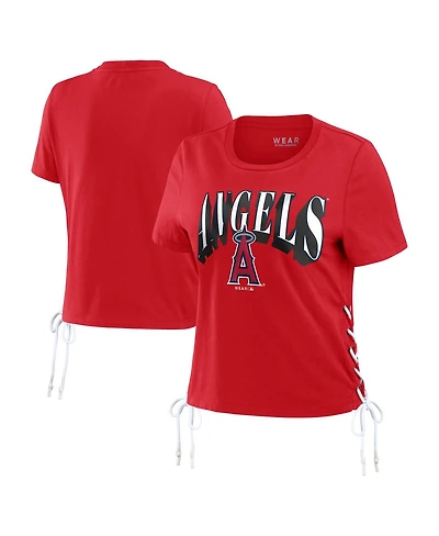 Women's Wear by Erin Andrews Red Los Angeles Angels Side Lace-Up Cropped T-shirt