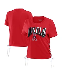 Women's Wear by Erin Andrews Red Los Angeles Angels Side Lace-Up Cropped T-shirt