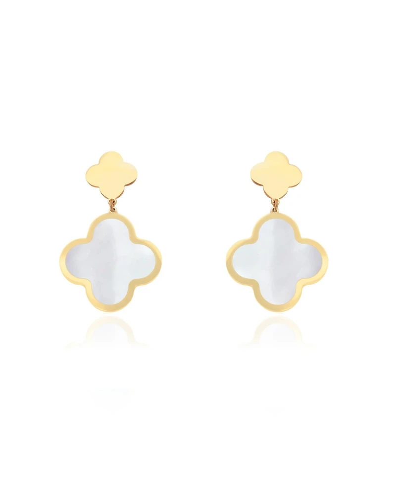 The Lovery Mother of Pearl and Gold Clover Drop Earrings 14K Gold