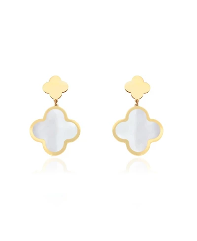 The Lovery Mother of Pearl and Gold Clover Drop Earrings 14K Gold