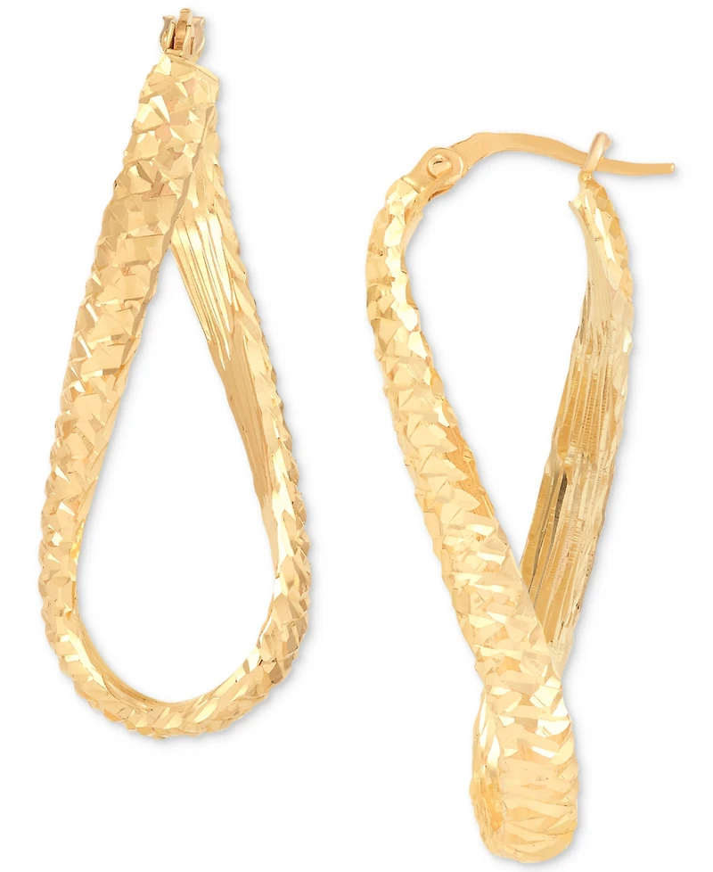 Italian Gold Textured Infinity Style Hoop Earrings in 10k Gold
