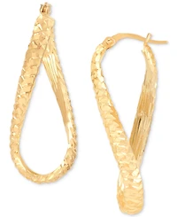 Italian Gold Textured Infinity Style Hoop Earrings in 10k Gold