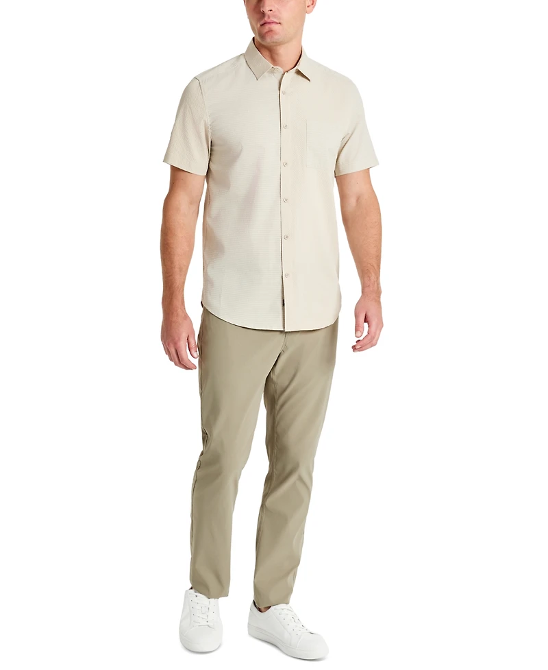 Kenneth Cole Men's Slim Fit Short-Sleeve Mixed Media Sport Shirt