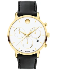 Movado Men's Swiss Chronograph Museum Classic Black Leather Strap Watch 42mm