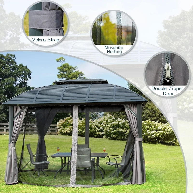 Streamdale 10'X12' Permanent Hardtop Gazebo with Curtains & Netting