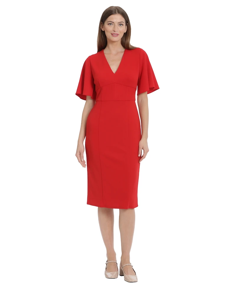 Maggy London Women's Crepe Flutter-Sleeve Midi Dress