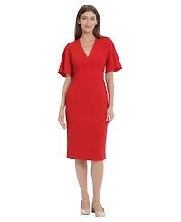 Maggy London Women's Crepe Flutter-Sleeve Midi Dress