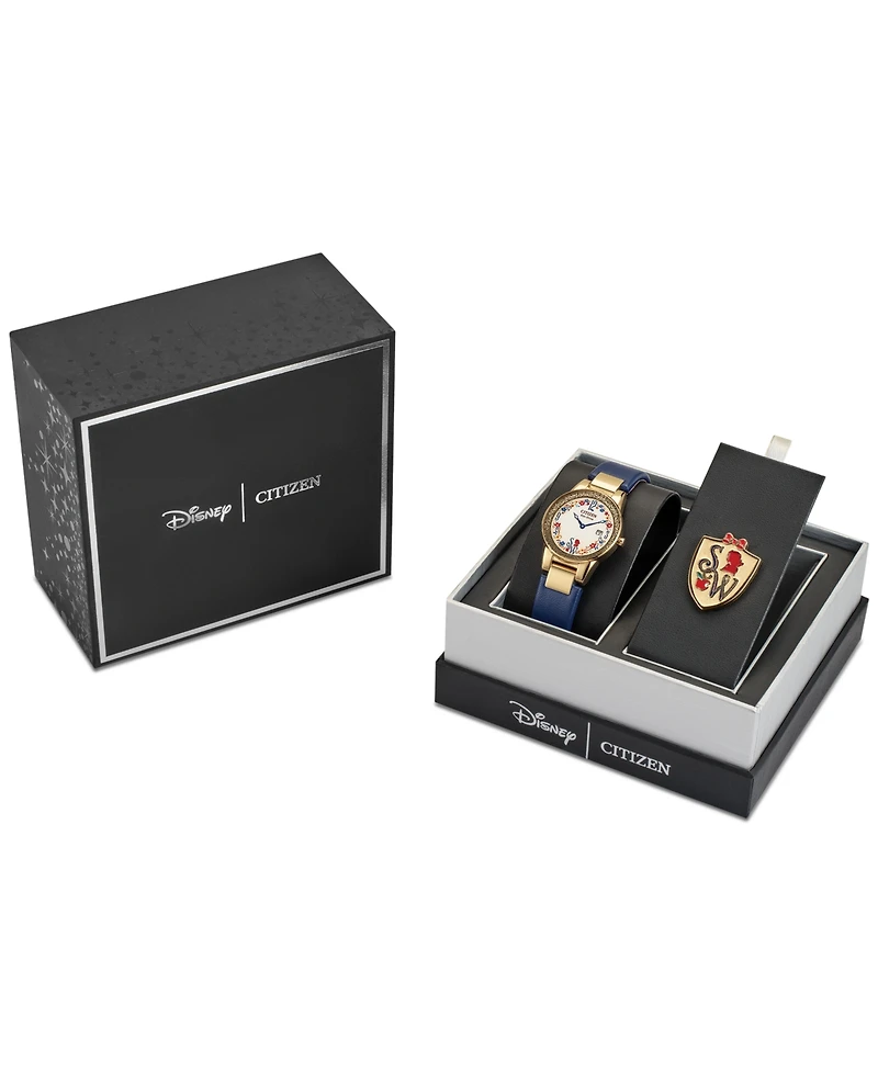 Citizen Eco-Drive Women's Disney Snow White Blue Leather Strap Watch 30mm Gift Set
