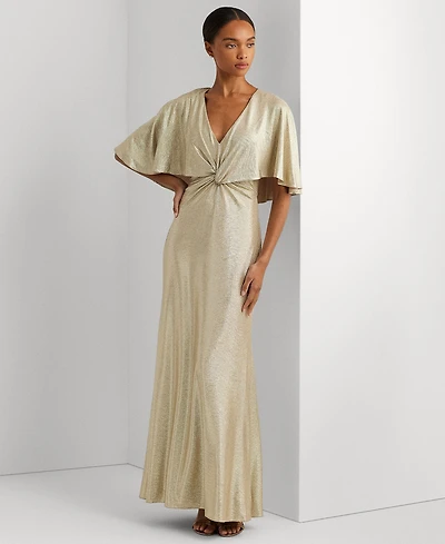 Lauren Ralph Women's Twist-Front Cape-Overlay Gown