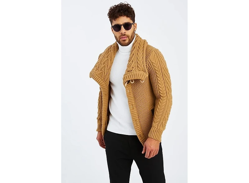 Leif Nelson Men's Knitted Turtleneck Jacket - Winter Cardigan Sweaters for Men