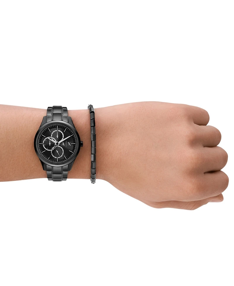 A|X Armani Exchange Men's Multifunction Black Stainless Steel Watch 42mm and Bracelet Set