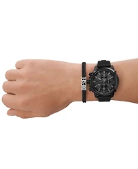 Diesel Men's Griffed Chronograph Black Silicone Watch 48mm Gift Set