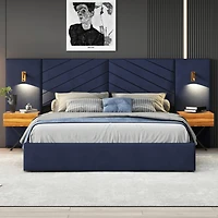 Simplie Fun Royal Blue Velvet Wingback Bed Frame - Queen Size
