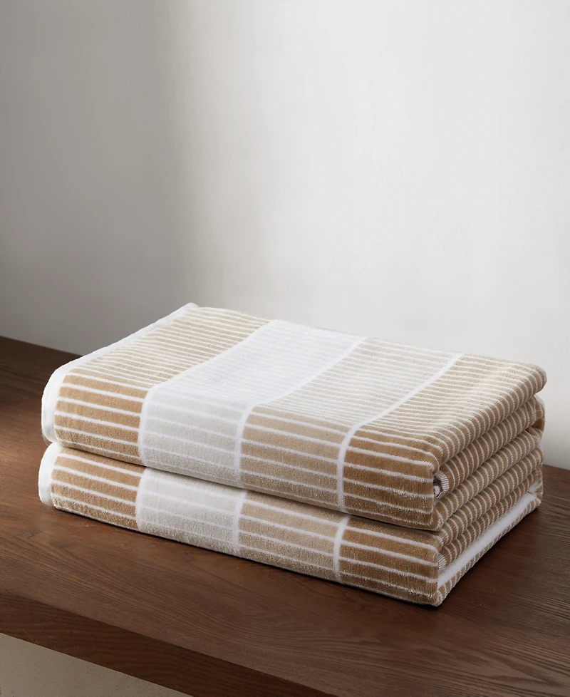 Calvin Klein Blocked Terry Yarn Dyed Stripe Beach Towel Set, 68" x 36"