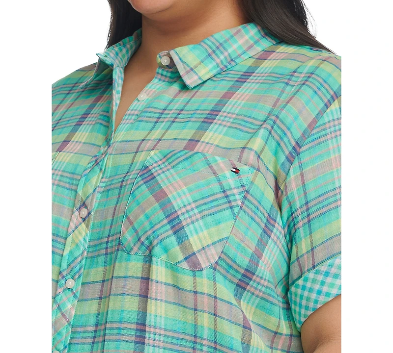 Tommy Hilfiger Plus Size Plaid Short-Sleeve Camp Shirt