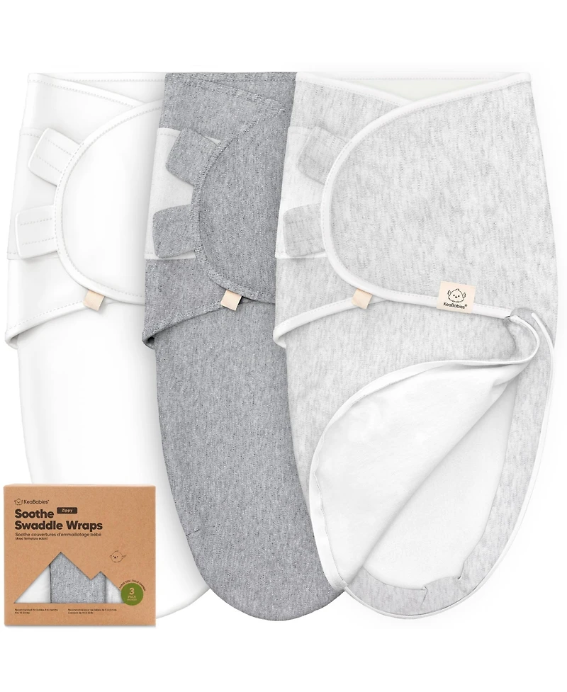 KeaBabies 3pk Soothe Zippy Baby Swaddles 0-6 Months, Newborn Sleep Sacks, Zipper Swaddle, Wearable Swaddle Blanket