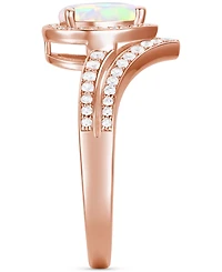 Lab-Grown Emerald (1/2 ct. t.w.) & Lab-Grown White Sapphire (1/10 ct. t.w.) Pear Halo V Ring in 14k Gold-Plated Sterling Silver (Also in Additional Ge