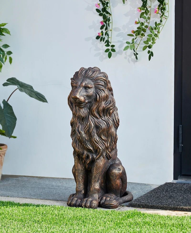 Glitzhome Oversized Bronze Sitting Lion Garden Statue
