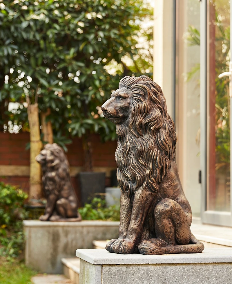 Glitzhome Set of 2 Oversized Bronze Sitting Lion Garden Statue
