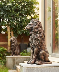 Glitzhome Set of 2 Oversized Bronze Sitting Lion Garden Statue