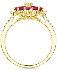 Lab-Grown Emerald (7/8 ct. t.w.) & White Sapphire (1/8 Flower Ring 14k Gold-Plated Sterling Silver (Also Additional Gemstone