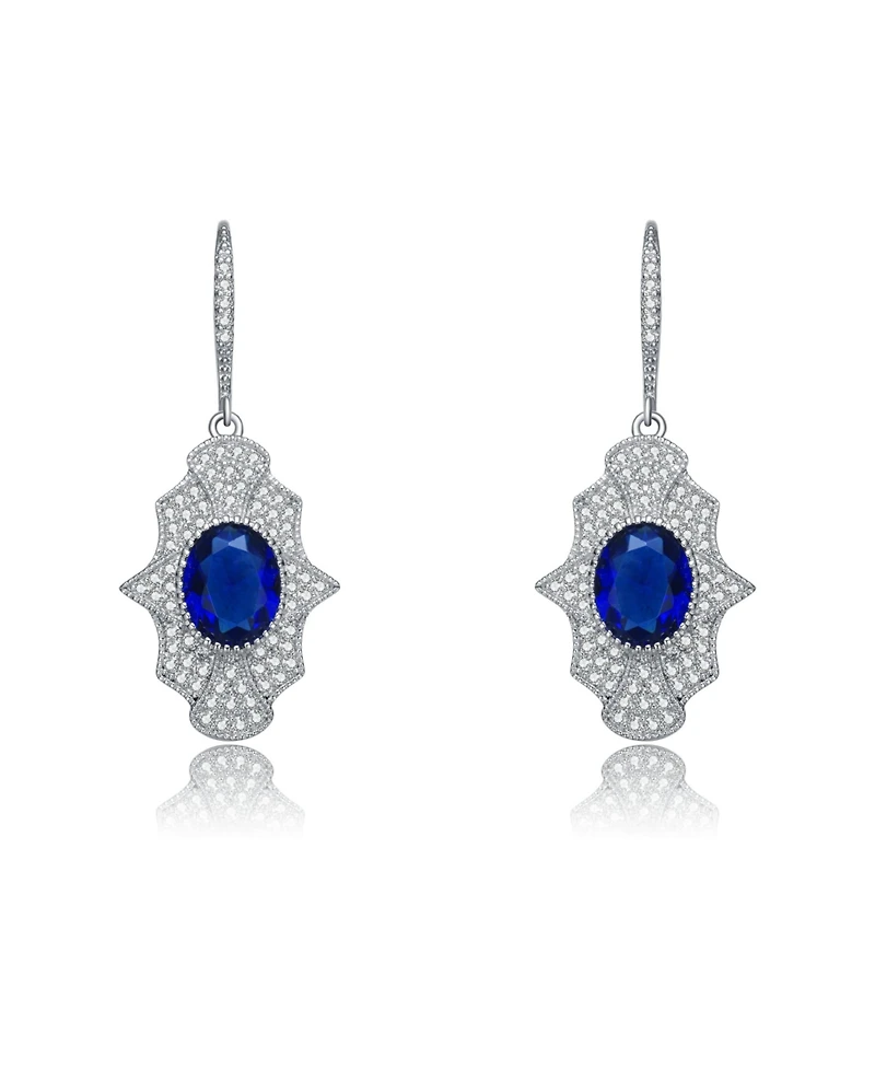 Sterling Silver with White Gold Plated Oval Cubic Zirconia Embellish Leverback Earrings