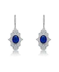 Sterling Silver with White Gold Plated Oval Cubic Zirconia Embellish Leverback Earrings
