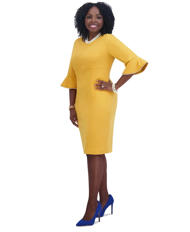 Kasper Kat Elbow-Sleeve Ruffled-Cuff Dress