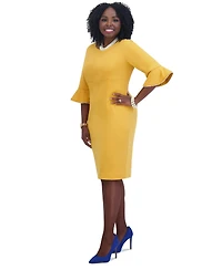 Kasper Kat Elbow-Sleeve Ruffled-Cuff Dress