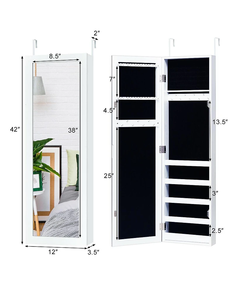 Sugift Door and Wall Mounted Armoire Jewelry Cabinet with Full-Length Mirror